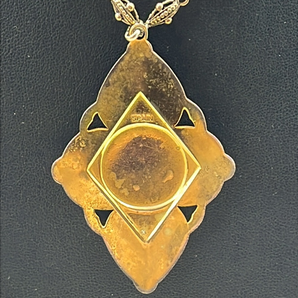 Damascene Style 2.5 in. Dragon pendant abs 20” chain. Vintage marked Spain - Picture 7 of 9